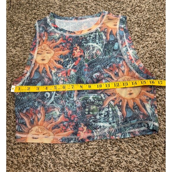 Y2k Sheer Mesh Celestial Sun Tank Top Womens Sz L Abstract Rave Artsy - Picture 5 of 6